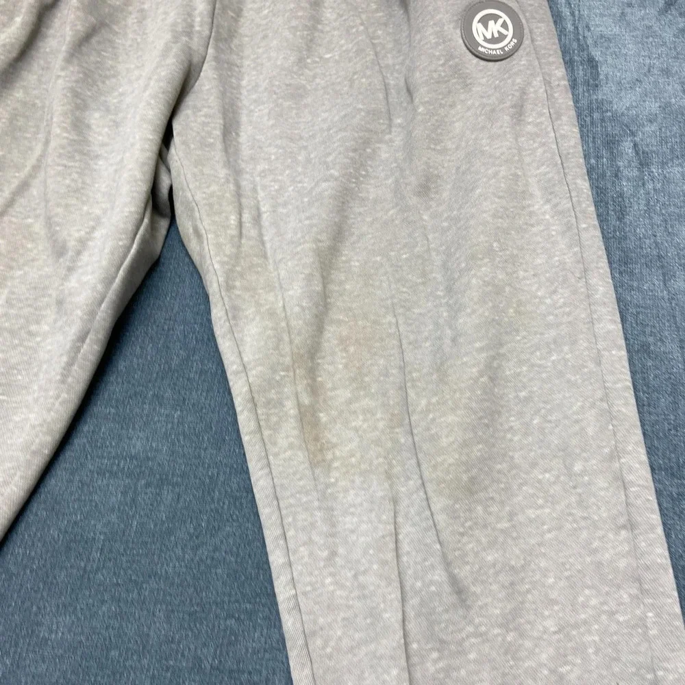 Michael Kors Sweatpants Mens Large Heather Gray Fleece Lined Logo Tapered Leg